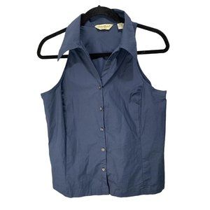 Eddie Bauer Blue Sleeveless Button-Up Top